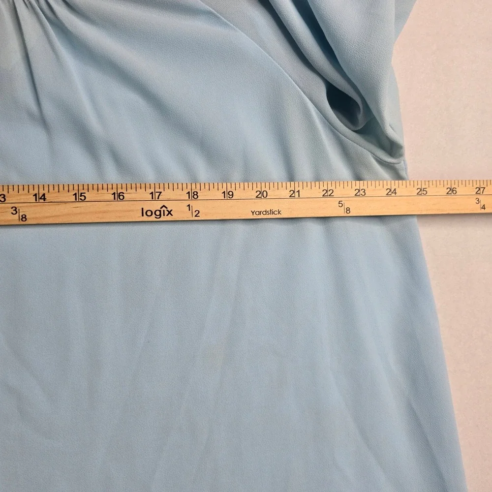 Mine Too Light Blue Embroidered Sleeve Keyhole Neck Blouse Top‎ Plus Size 3XL